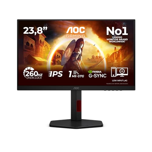 Image of AOC 24G4ZR 23.8 inch FHD Monitor (260Hz) Fast IPS Panel 0.3ms MPRT Adaptive Sync HDR10 Compatible with G-Sync Height Adjustable (1920 x 1080, 2 x HDMI 2.0, DisplayPort) Black