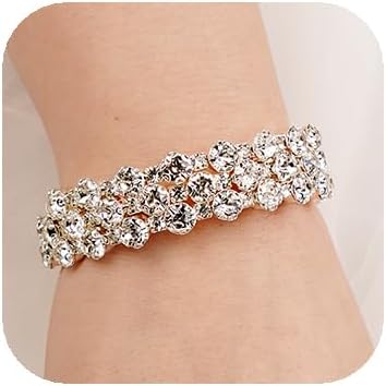 YERTTER Dainty Wedding Layered Strech Open Bangle Bracelet Fake Pearl Rhinestone Cuff Warp Bracelet Women Brides Hand Bracelet