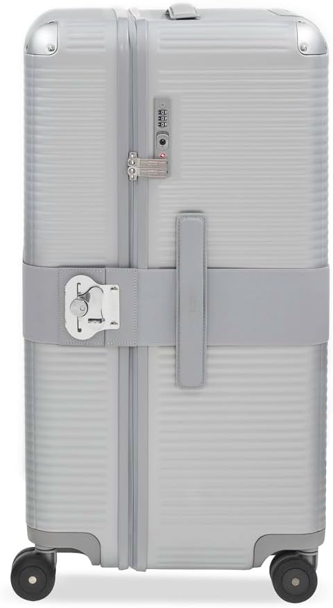 FPM MILANO Bank Zip Discontinued Trunk S - Polycarbonate Zippered Small Checked Trunk Luggage - Hardside Check-in Suitcase with Elastic Belt and 4 Spinner Wheels - Glacier Grey
