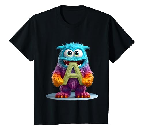 Niños Adorable monstruo Alfabeto Letra A Graciosa Caricatura Camiseta