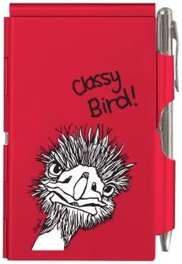 Casey Rogers Designer Glamorous flip notes Red Classy Bird Ostrich ladies handbag notepad in case with pen