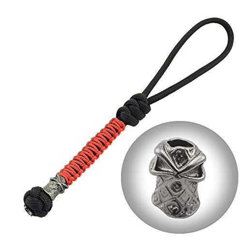 Grand Way Knife Paracord Lanyard with Ninja Bead â€“ Tactical Knife Lanyard â€“ Pocket Knife Lanyard â€“ Black and fire Paracord Lanyard for Keychain and flashlights â€“ Zipper Pull Lanyard - Mens Gift