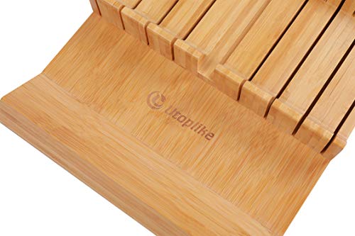 Utoplike In-Drawer Knife Block Bamboo Kitchen Knife Drawer Organizer,Large Handle Steak Knife Holder Without Knives, Fit For 16 Knives And 1 Sharpening Steel (16 Knife Organizer #TOP6