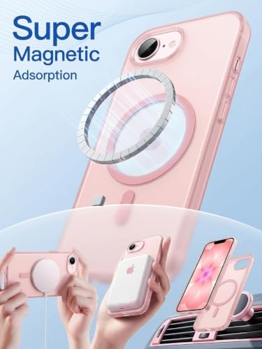 Image of DIZORO Matte Case for iPhone 17e / iPhone 16e Compatible with MagSafe, Camera Lens Full Protection, Shockproof Translucent Frosted TPU Soft Phone Cover, Anti-Fingerprint (Pink)
