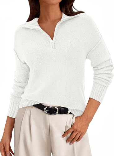 PRETTYGARDEN Womens Sweaters Quarter Zip Pullover Early Fall Fashion 2025 Long Sleeve V Neck Collared Knit Winter Jumper Tops