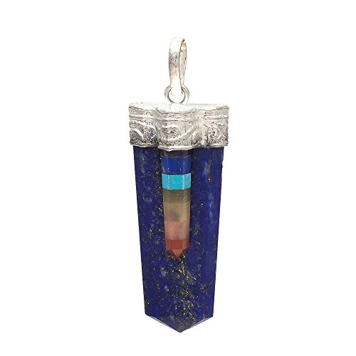 GemsDiamondsbySHIKHA Lapis Lazuli Pendulum with 7 Chakra Pencil,Pendulum Necklace,Dowsing Pendulum,Chakra Pendulum