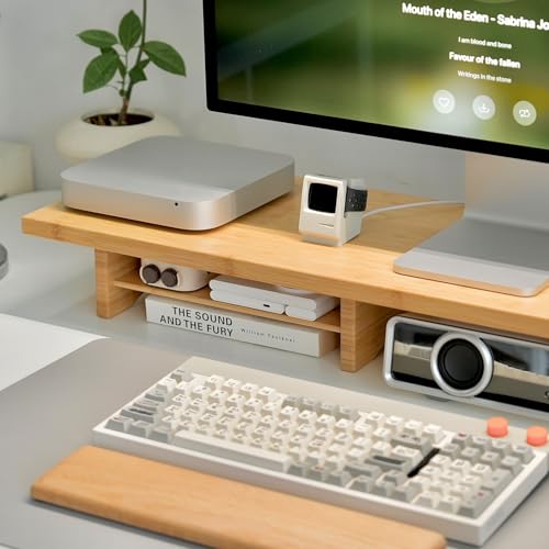 Image of Bamboo Dual Monitor Stand Riser Natural, 2-Tier Desk Monitor Riser for 2 Monitors, Supports for PC Computer Monitor, Printer, Heavy TV Riser up to 300 lbs