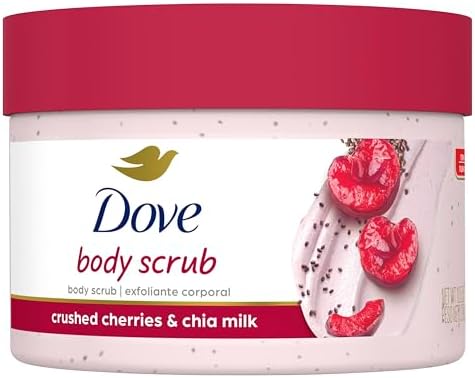 Dove Exfoliating Body Polish Crushed Cherries & Chia Milk Skin Care for Revitalized Skin Formulated with 1/4 Moisturizing Cream 10.5 oz