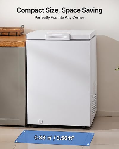 Image of VEVOR Chest Freezer, 3.3 Cu.ft Compact Deep Freezer, Free Standing Top Open Door Chest Freezers with 2 Removable Baskets & Adjustable Thermostat - Energy Saving, Low Noise & Garage Ready, White