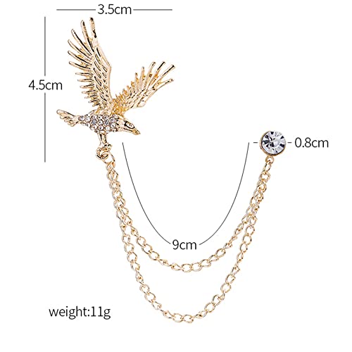 Image of WCRAZYE Shiny Rhinestone Metal Feather Lapel Pin Angel Wings Tassel Chain Brooch Collar Pins for Women Girls Men's Animal Eagle Pin Suit Sweater Shawl Coat Breastpin Accessories