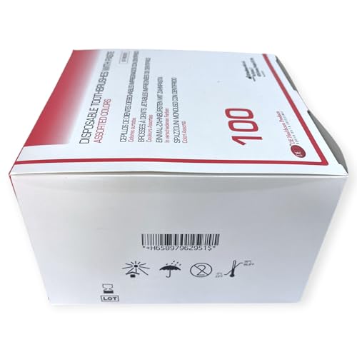 DE Healthcare Products – Einmalzahnbürsten mit Zahnpasta (100 Stück), einzeln hygienisch verpackt, 4 untersch. Farben (4x 25 Stück)