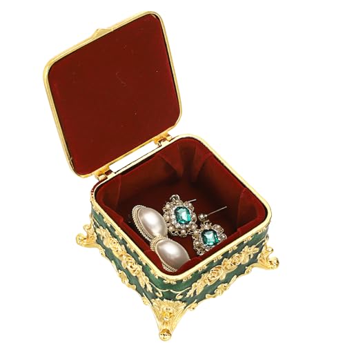 Boîte à bijoux vintage verte petite boîte décorative pour bague et collier - 4