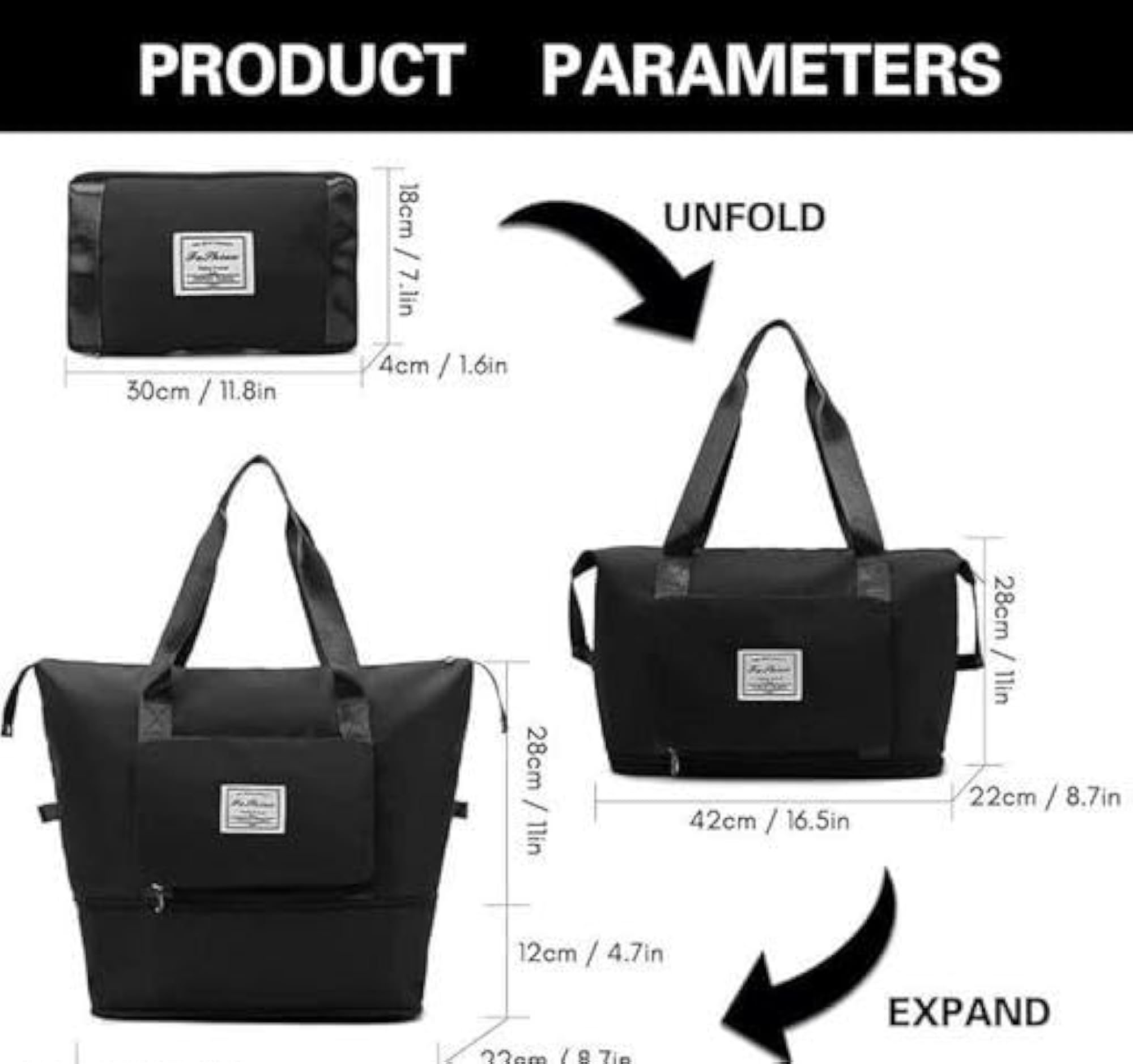 Polyester Expandable Tote Bag with Wheels, Waterproof Design
