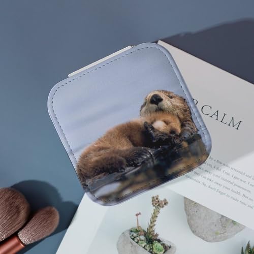 Boîte à bijoux portable en cuir Lazy And Relaxing Otter avec séparateurs - 5