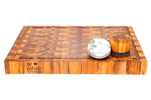 Juego Premium de Tabla de Cortar de Madera de Teca - Juego Completo con Tabla de Grano Final, Cera para Madera y Aplicador - Ideal para Cocineros y Chefs en Casa miniatura 7