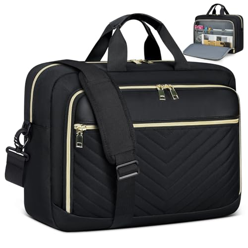 Laptop Bag 17.3 Inch Large Laptop Briefcase for Women Men Padded Travel Laptop Case Shoulder Bag Waterproof Computer Messenger Bag for Travel Business Office, V Thread Black