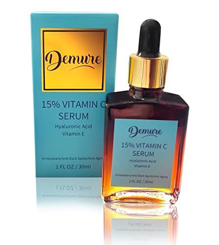 Demure Pure Vitamina C 15% Serum con vitamina E y Ácido Hyalurónico 30 ml, Brillante, Hidratante, para Líneas Finas, Tono de Piel Uniforme y Piel Dulla