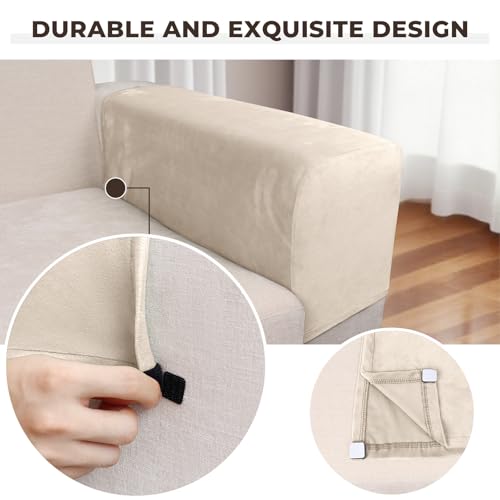 Image of Couch Arm Covers 2 Pcs Sofa Armrest Covers Stretch Couch,Armrest Cover for Chairs Scratch-Resistant Sofa Arm Cover Armchair Slipcovers,Ivory