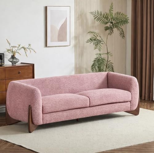 Image of Modern Classic 3 Seater Sofa Couch Fabric & Valvet Tufted Chesterfield Sofa Living Room and Office (3 Seater Light Pink Boucle) | Premium Material, Easy Maintenance, Spacious Seating
