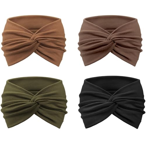 Image of DRESHOW 4 Pack Turban Headbands for Women Wide Vintage Head Wraps Knotted Cute Hair Band Accessories
