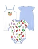 PATPAT Baby Girls Romper 3 - Pack with Bamboo Viscose, Newborn Footies with Snaps for Baby Infant Toddler Clothes Bodysuit, Veggie Pals, 6-9 Months
