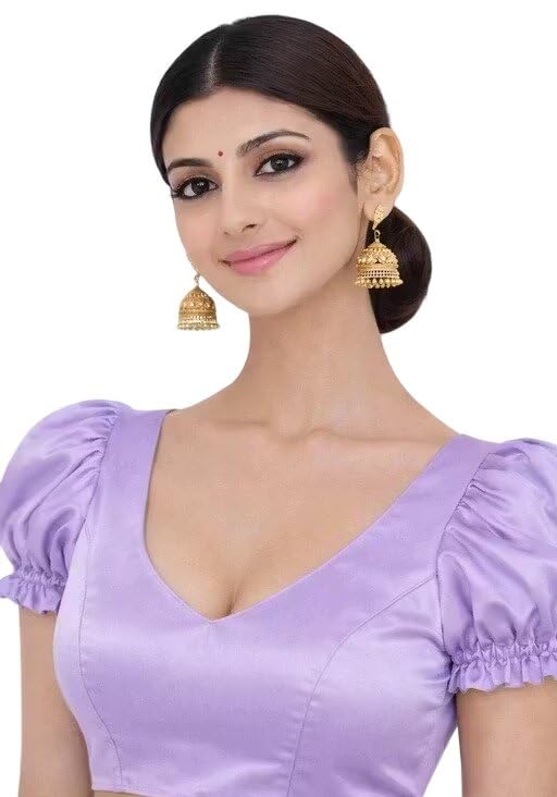 MK Enterprises24 Stylish Satin Puff Sleeve V Neck Readymade Blouse for Saree | Party Designer Blouse Lavender 32 Aiterable-picture-12