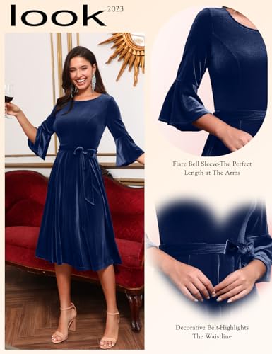 Image of HomRain Women's Church Dresses Modest Bell Sleeve Wedding Guest Cocktail Tea Party Vintage Evening Dress