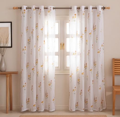 HOMEMONDE Sheer Window 5 Feet Curtains Set of 2- Printed Sheer Li...