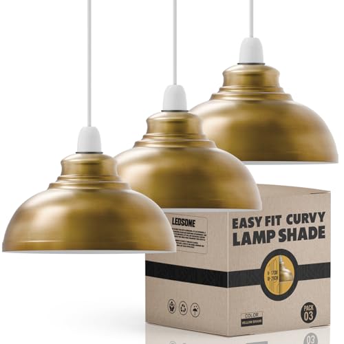 Industrial Ceiling Pendant Light Shades, Retro Vintage Style Curvy Dome Shaped Pendant Lamp Shade for Pendant Ceiling Lights (3, Yellow Brass)