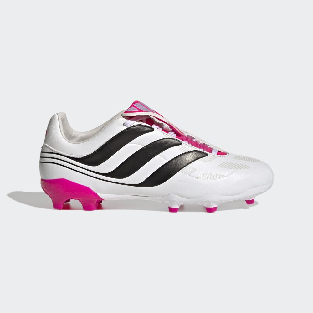 adidas Predator Precision.3 Youth Firm Ground Soccer Shoes - Fold-over Tongue, Soft Leather Forefoot, Firm Ground Outsole, Lightweight Synthetic Upper (White/Black/Pink, US Footwear Size System, Little Kid, Numeric, Medium, 2.5)
