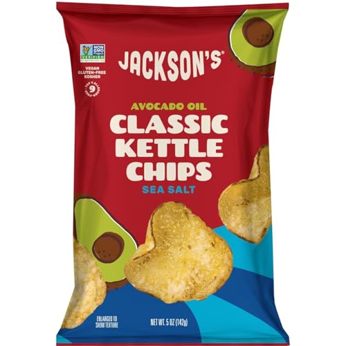 Jackson’s Potato Classic Kettle Chips with Sea Salt (5oz, Pack of 7) - Made with Premium Avocado Oil - Allergen-friendly, Gluten Free, Peanut Free, Vegan, Kosher - Shark Tank Product