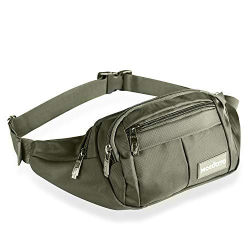 MOCOCITO Marsupio Uomo Donna Grande Sportivo Running con Cintura Regolabile, Cintura Borsa Impermeabile con 4 Zip-Marsupio Ideale per Borsa Ciclismo Escursionismo Campeggio Concerti [Verde Militare]