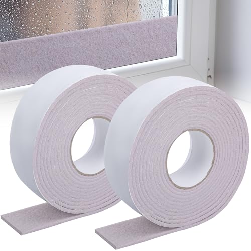 moonoom 2 Roll 16.4 Ft x 2 Window Condensation Absorber Strip Thick Window Moisture Absorbent Tape Reusable Condensation Prevention Felt Strip for Absorbing Water and Keeping Dry