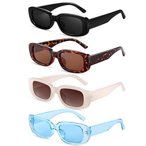 Ougenni Sunglasses Womens Rectangle Trendy Sunglasses Vintage Sunglasses 90s Retro Y2K Fashion Sunglasses for Women Sunglasses Pack