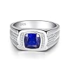 Bonlavie Men's Ring Blue Sapphire CZ 925 Sterling Silver Engagement Ring Wedding Band Gift Box (O) #1