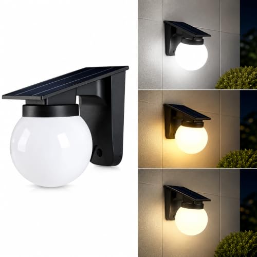 Image of XERGY Solar Powered Outdoor Globe Design Wall Light | 3 Color Modes | Dimmable | 3600mAh Battery | Auto ON /Off Dusk to Dawn | Waterproof Lamp for Garden Fence, Gate, Balcony, Porch & Pathway