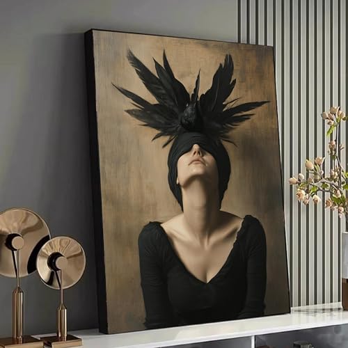 Tableau sur toile femme gothique nordique décoration murale noir