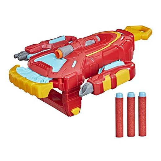 Marvel Avengers Mech Strike Iron Man Strikeshot Gauntlet Role Play Toy with 3 NERF Darts, Pull Handle to Expand, for Kids Ages 5 and Up