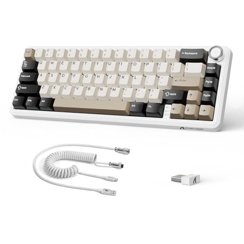 LexonElec x Attack Shark X66 60% Teclado Mecánico Inalámbrico con Volumen, Hot-Swap Interruptor Lineal, 2.4G/USB-C/BT5.0, QWERTY PBT Keycaps, Mini Teclado 66 Teclas RGB Gaming para Win/Mac-Blanco