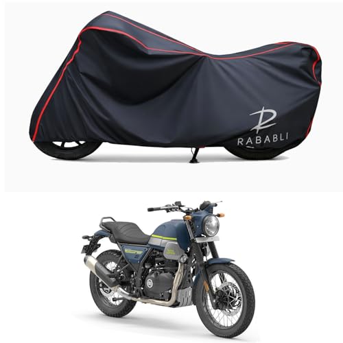 Image of Waterproof Bike Body Cover Compatible for | Royal Enfie Scram 411 Blazing | Taffeta Fabric, Red Piping Design, Bottom Elastic Fit | Dustproof, Sun UV & Rain Protection for All Bikes