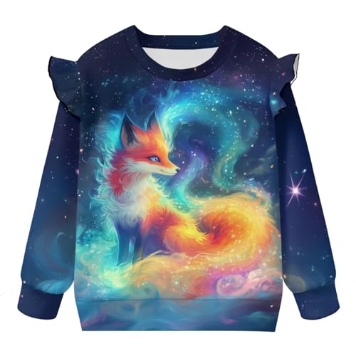 Ruffle Shoulder Sweatshirt for Girls 1-8Y Kids Graphic T-Shirts Galaxy Sweaters Crewneck Pullover Tops4