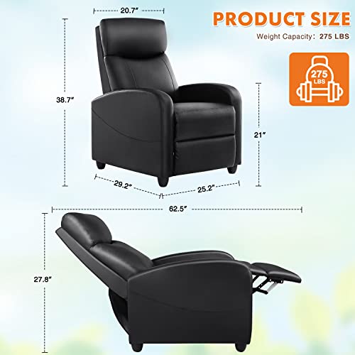 Recliner Chair For Living Room, Pu Leather Massage Recliner Chair Winback Single Sofa Home Theater Chairs Adjustable Modern Reclining Chair With Pu Leather Padded Seat Backrest For Adults (Black) #TOP2