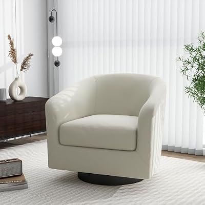 Swivel Barrel Accent Chair, Comfy Reading Armchair, Beige, Set of 1