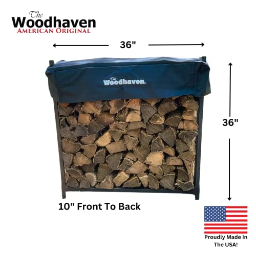 Woodhaven 3 Foot Black Firewood Rack With Cover - Metal Log Holder - Made In Usa - Strong Powder Coat Finish - Easy Slide Together Assembly - No Hardware Needed #TOP1
