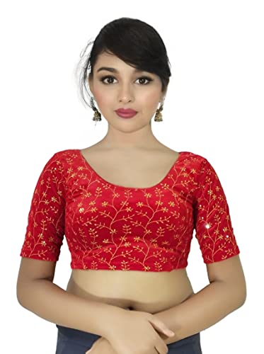 Image of PU Fashion Stylish Golden Embroidery Work Readymade Stretchable Velvet Blouse - Soft Breathable Fabric, Saree Blouse for Women