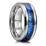 [King Will] メンズ リング タングステン 指輪 幅 8mm シルバー 結婚指輪 ブルーフォイルインレイ サイズ 26