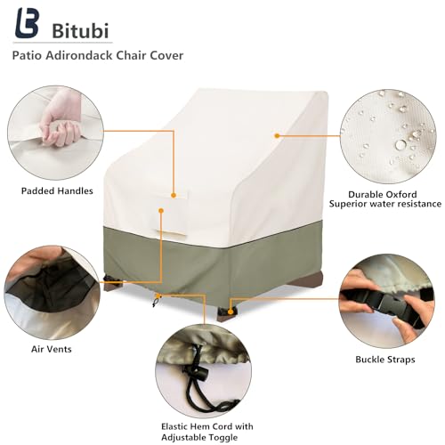 Image of Bitubi Waterproof 2 Pack Patio Adirondack Chair Cover | for Outdoor Chair Size Up to 35W x 38D x 31H inch,Outdoor Lawn Patio Furniture Covers (Beige)