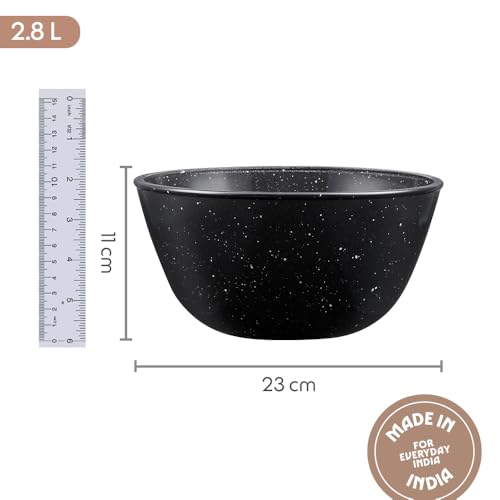 Image of Borosil 2.8 L Round Shape Serving & Mixing Bowl | Made in India Borosilicate Glass Bowl for Kitchen & Dinning | Bowl for Mixing Dough, Salad, Batter, Pasta | Microwave & Dishwasher Safe (Pebble Black)