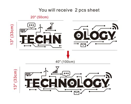 Teens Technology Lettering Wall Art Sticker School Education Science Wall Decal Vinyl Removable Vinyl Wall Mural Poster For Classroom Students Decor Tm-33 (Black, 13"H X 40"W) #TOP1