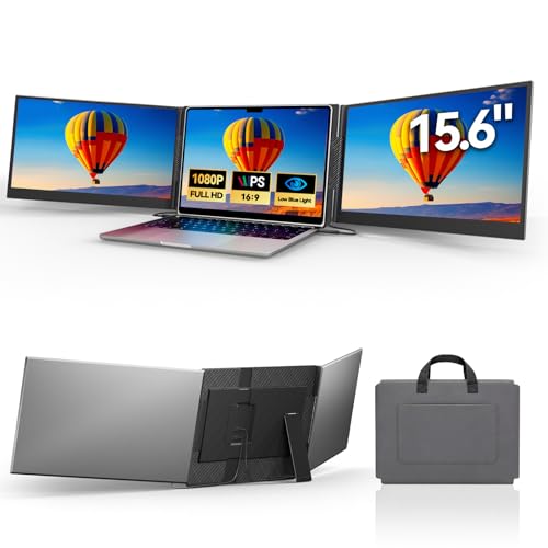 Image of Laptop Screen Extender 15.6 inch, IPS Plug&Play Portable Monitor for Laptop, FHD 1080P Triple Monitor Extender, Ultra-Slim Travel Extended Screen for Business Work Study